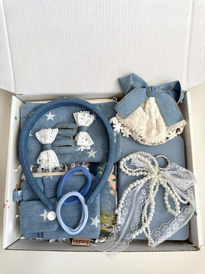 Blue Denim Gift Box – Custom Aesthetic for Friend – Set for Women, Teen Girls – Personalized Gift for Her – Cute Stationery & Accessories