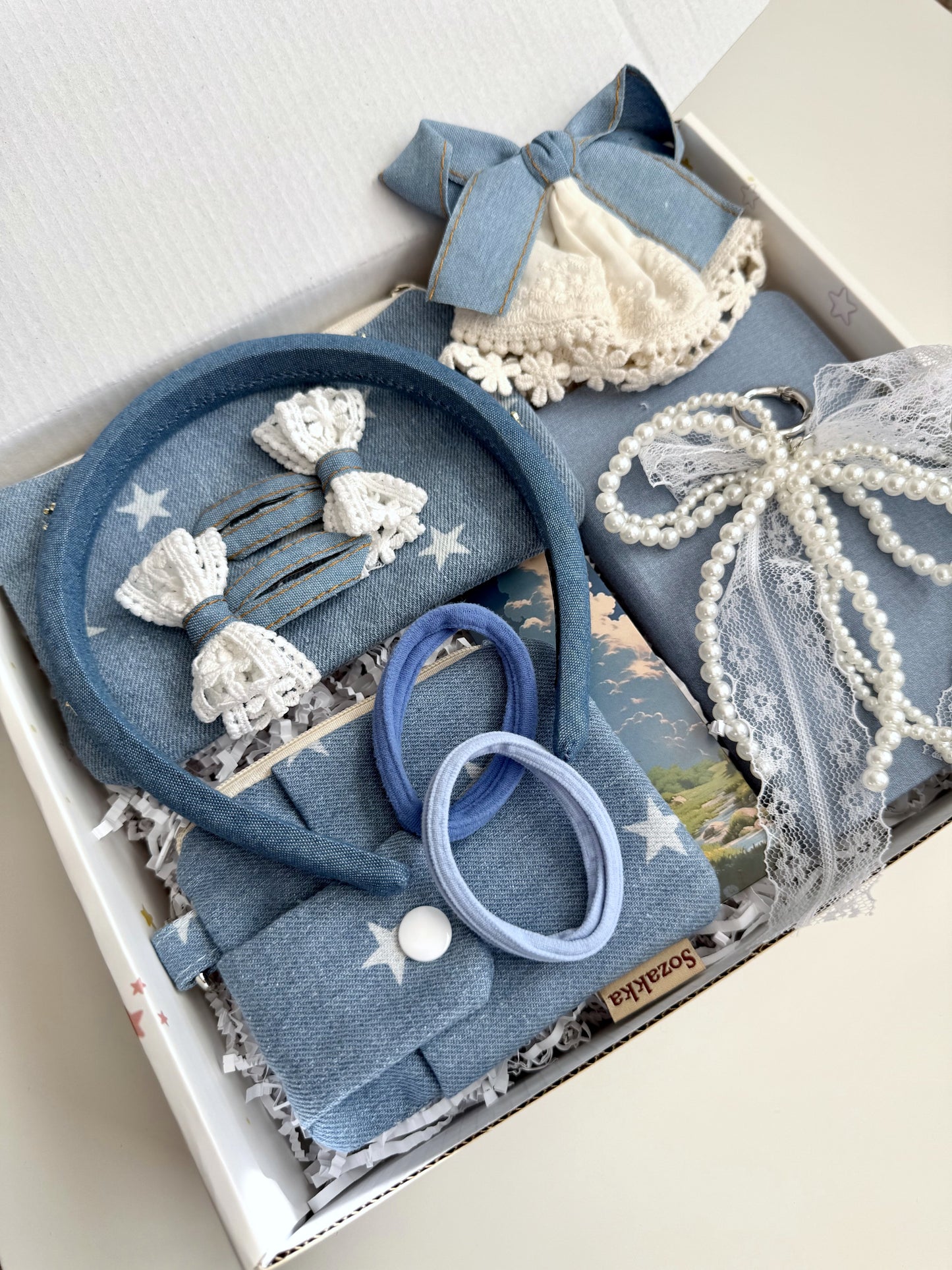 Blue Denim Gift Box – Custom Aesthetic for Friend – Set for Women, Teen Girls – Personalized Gift for Her – Cute Stationery & Accessories
