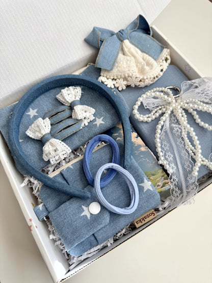 Blue Denim Gift Box – Custom Aesthetic for Friend – Set for Women, Teen Girls – Personalized Gift for Her – Cute Stationery & Accessories
