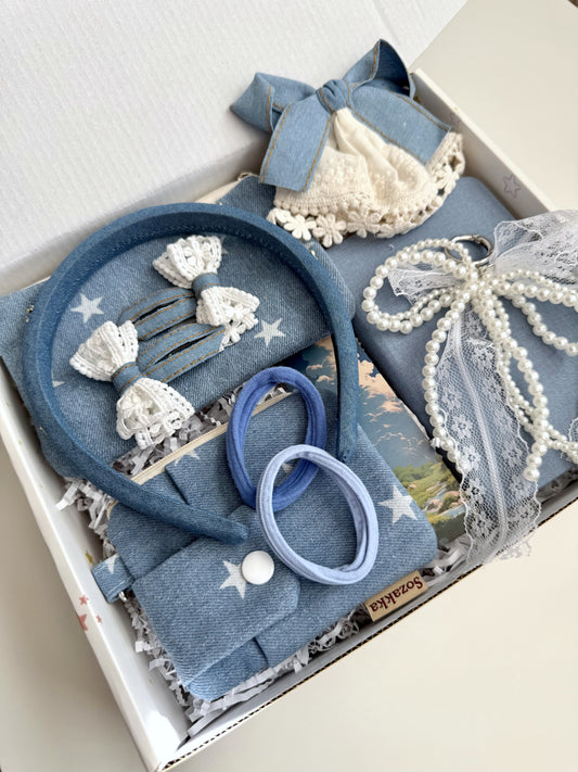 Blue Denim Gift Box – Custom Aesthetic for Friend – Set for Women, Teen Girls – Personalized Gift for Her – Cute Stationery & Accessories