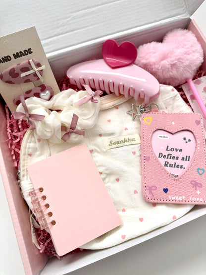 Pink Heart Aesthetic Gift Box for Women & Teen Girls - Cute Kawaii Self Care Set - Valentine’s Day Gift for Her - Birthday, Friendship