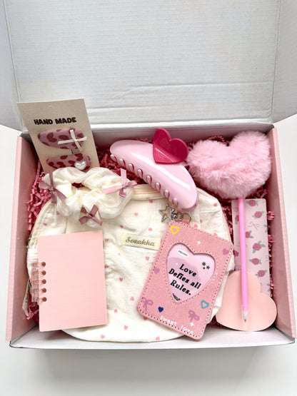 Pink Heart Aesthetic Gift Box for Women & Teen Girls - Cute Kawaii Self Care Set - Valentine’s Day Gift for Her - Birthday, Friendship