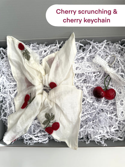 Cherry Aesthetic Gift Box – Vintage Cottagecore Set for Women & Teen Girls – Custom Self Care Box for Her – Red Bow Accessories, Makeup Bag