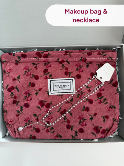 Cherry Aesthetic Gift Box – Vintage Cottagecore Set for Women & Teen Girls – Custom Self Care Box for Her – Red Bow Accessories, Makeup Bag