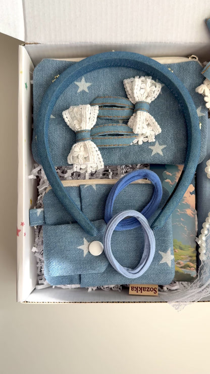 Blue Denim Gift Box – Custom Aesthetic for Friend – Set for Women, Teen Girls – Personalized Gift for Her – Cute Stationery & Accessories
