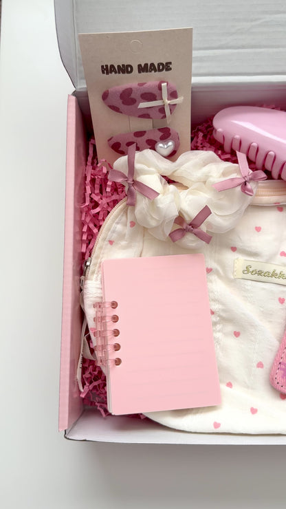 Pink Heart Aesthetic Gift Box for Women & Teen Girls - Cute Kawaii Self Care Set - Valentine’s Day Gift for Her - Birthday, Friendship