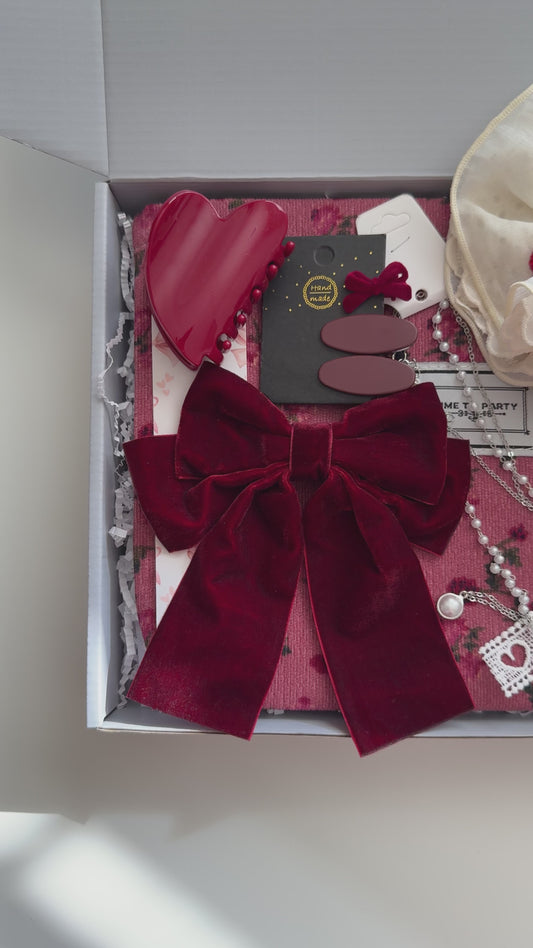 Cherry Aesthetic Gift Box #2– Vintage Cottagecore Set for Women & Teen Girls – Custom Self Care Box for Her – Red Bow Accessories,Makeup Bag